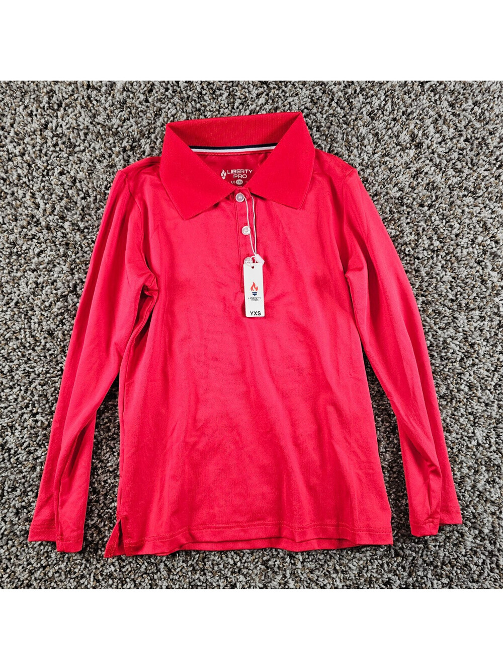 Liberty Pro Boys Sz XS Long Sleeve Polo Shirt Performance Red NEW